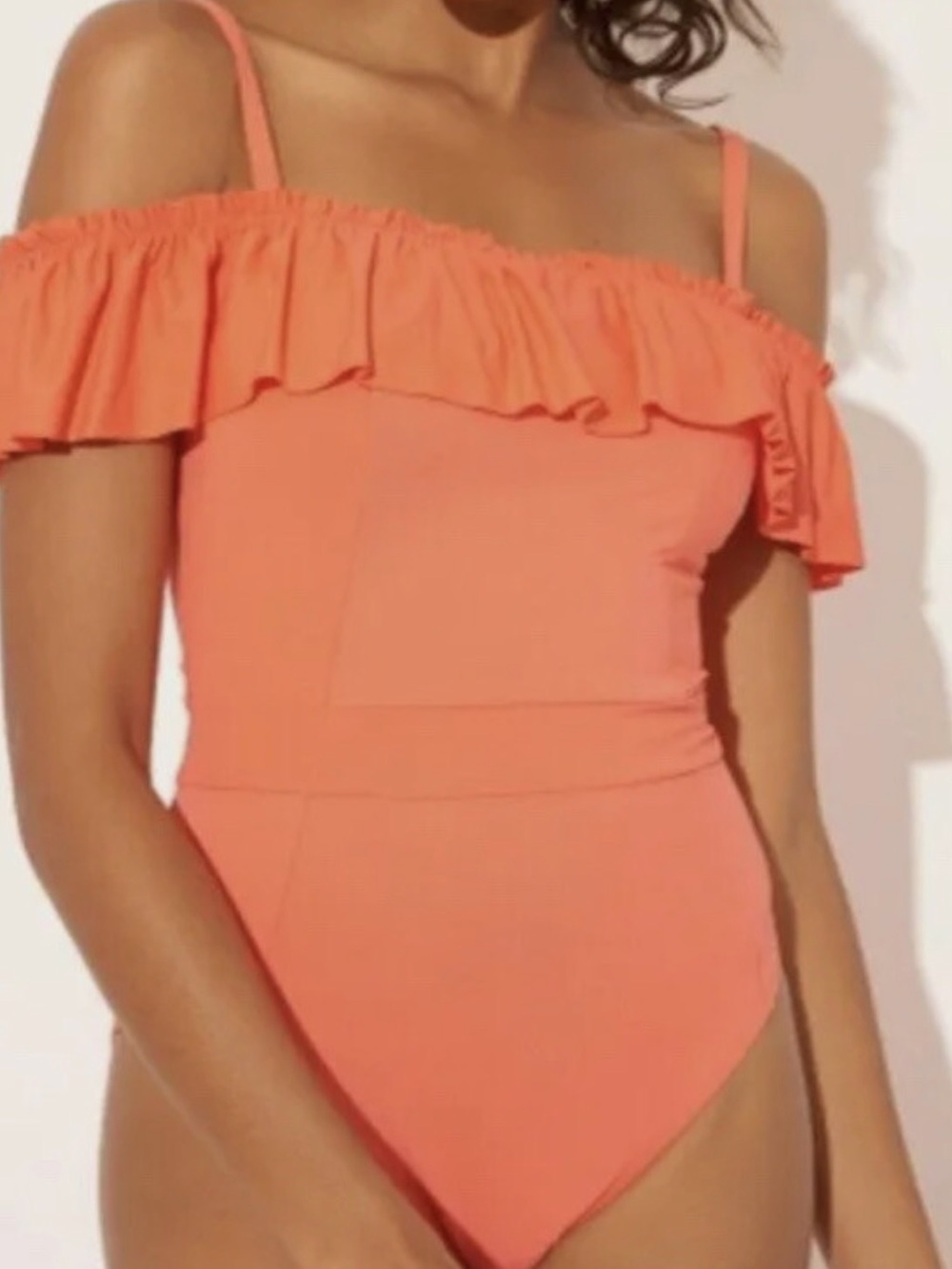 NWOT- Bleu Rod Beattie- Living Coral Shirred Ruffle Bandeau MIO Swimsuit